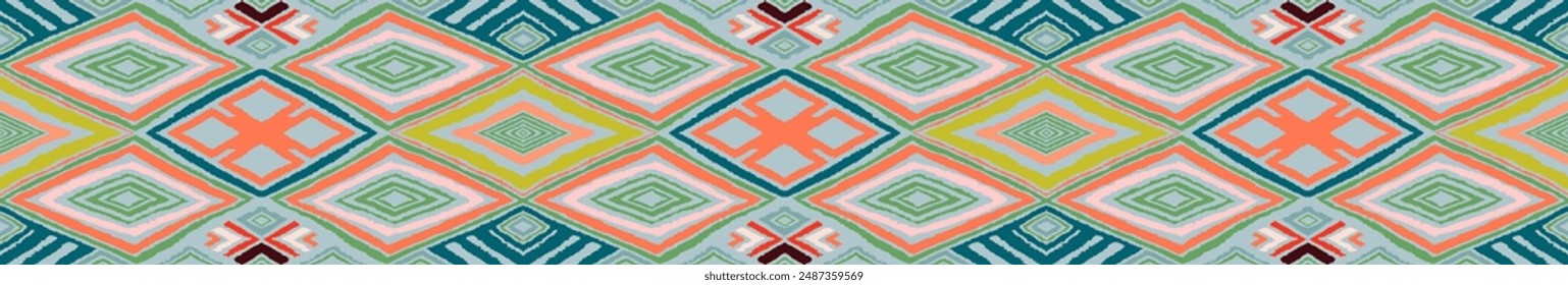 Modern geometric pattern with diamonds, triangle, stripes, diagonal and square lines art. Ikat print. Zigzag chevron abstract op-art illustration. Trendy bauhaus pattern. Scandinavian, African rug.