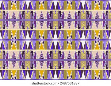 Modern geometric pattern with diamonds, triangle, stripes, diagonal and square lines art. Ikat print. Zigzag chevron abstract op-art illustration. Trendy bauhaus pattern. Scandinavian, African rug.