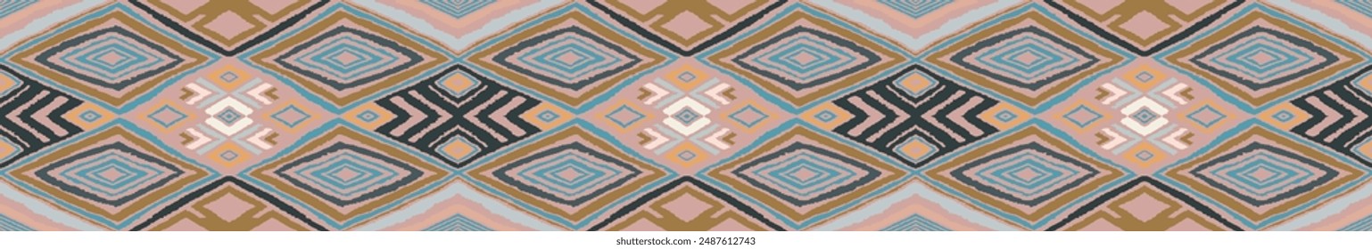 Modern geometric pattern with diamonds, triangle, stripes, diagonal and square lines art. Ikat print. Zigzag chevron abstract op-art illustration. Trendy bauhaus pattern. Scandinavian, African rug.