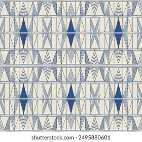Modern geometric pattern. Diamonds, triangle, stripes, diagonal lines art. Retro futuristic background. Minimalistic figures. Ikat zigzag chevron op-art, bauhaus print. Scandinavian, African rug