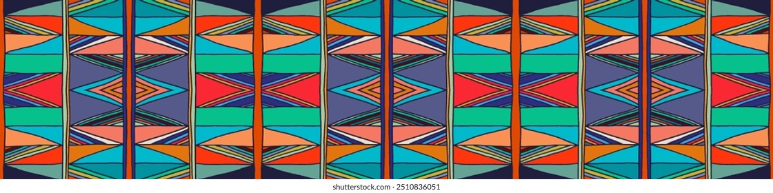 Modern geometric pattern with diamonds, triangle, stripes, diagonal and square lines art. Ikat print. Zigzag chevron abstract op-art illustration. Trendy bauhaus pattern. Scandinavian, African rug.
