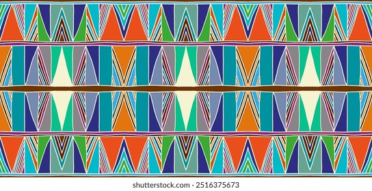 Modern geometric pattern with diamonds, triangle, stripes, diagonal and square lines art. Ikat print. Zigzag chevron abstract op-art illustration. Trendy bauhaus pattern. Scandinavian, African rug.