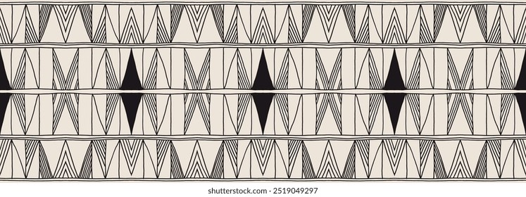 Modern geometric pattern. Diamonds, triangle, stripes, diagonal lines art. Retro futuristic background. Minimalistic figures. Ikat zigzag chevron op-art, bauhaus print. Scandinavian, African rug