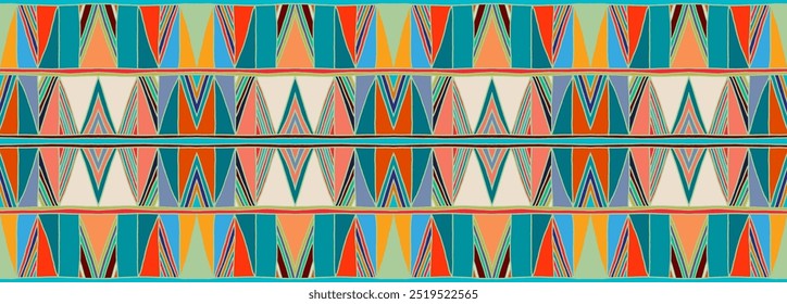 Modern geometric pattern with diamonds, triangle, stripes, diagonal and square lines art. Ikat print. Zigzag chevron abstract op-art illustration. Trendy bauhaus pattern. Scandinavian, African rug.