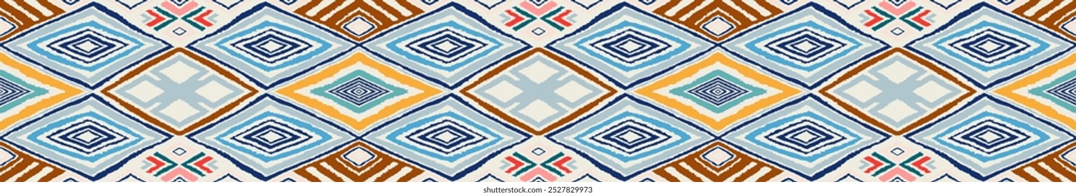 Modern geometric pattern with diamonds, triangle, stripes, diagonal and square lines art. Ikat print. Zigzag chevron abstract op-art illustration. Trendy bauhaus pattern. Scandinavian, African rug.