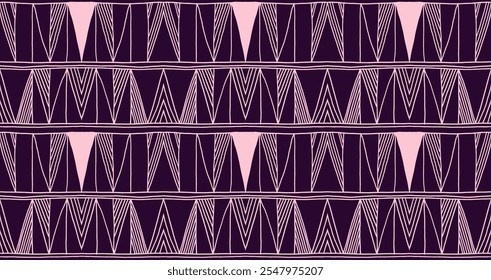 Modern geometric pattern. Diamonds, triangle, stripes, diagonal lines art. Retro futuristic background. Minimalistic figures. Ikat zigzag chevron op-art, bauhaus print. Scandinavian, African rug