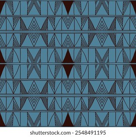 Modern geometric pattern. Diamonds, triangle, stripes, diagonal lines art. Retro futuristic background. Minimalistic figures. Ikat zigzag chevron op-art, bauhaus print. Scandinavian, African rug