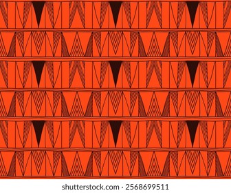 Modern geometric pattern. Diamonds, triangle, stripes, diagonal lines art. Retro futuristic background. Minimalistic figures. Ikat zigzag chevron op-art, bauhaus print. Scandinavian, African rug