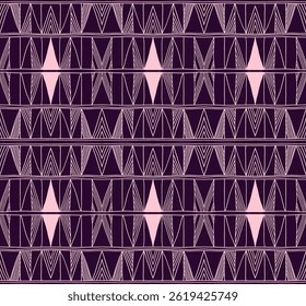 Modern geometric pattern. Diamonds, triangle, stripes, diagonal lines art. Retro futuristic background. Minimalistic figures. Ikat zigzag chevron op-art, bauhaus print. Scandinavian, African rug