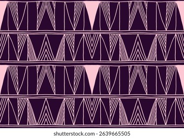 Modern geometric pattern. Diamonds, triangle, stripes, diagonal lines art. Retro futuristic background. Minimalistic figures. Ikat zigzag chevron op-art, bauhaus print. Scandinavian, African rug
