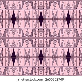Modern geometric pattern. Diamonds, triangle, stripes, diagonal lines art. Retro futuristic background. Minimalistic figures. Ikat zigzag chevron op-art, bauhaus print. Scandinavian, African rug