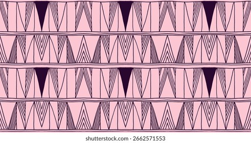 Modern geometric pattern. Diamonds, triangle, stripes, diagonal lines art. Retro futuristic background. Minimalistic figures. Ikat zigzag chevron op-art, bauhaus print. Scandinavian, African rug