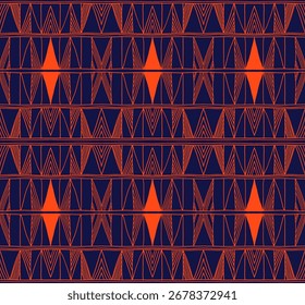 Modern geometric pattern. Diamonds, triangle, stripes, diagonal lines art. Retro futuristic background. Minimalistic figures. Ikat zigzag chevron op-art, bauhaus print. Scandinavian, African rug