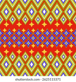 Um padrão geométrico moderno com formas triangulares e em forma de estrela em um layout repetitivo perfeito. Este design abstrato é ideal para uso em têxteis, impressão sob demanda.