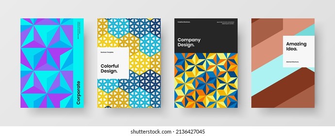 Modern geometric pattern flyer illustration composition. Original pamphlet A4 vector design concept collection.
