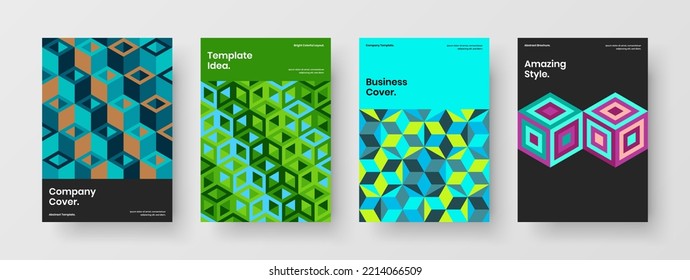 Modern geometric pattern flyer layout set. Fresh annual report design vector illustration collection.