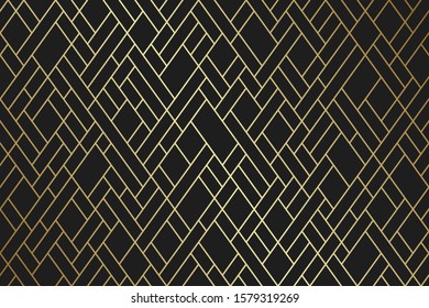 Modern geometric pattern with gold grid, stripes and lines, abstract black and gold background, luxury design, simple vector illustration