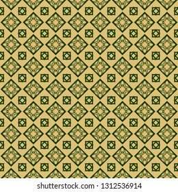 Modern Geometric Pattern With Hand-Drawing Ornament. Vector Super Illustration. For Fabric, Textile, Bandana, Scarg, Colored Print. Green olive color.