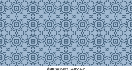 Modern Geometric Pattern With Hand-Drawing Ornament. Vector Super Illustration. For Fabric, Textile, Bandana, Scarg, Colored Print. Pastel blue color.