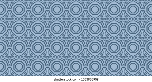 Modern Geometric Pattern With Hand-Drawing Ornament. Vector Super Illustration. For Fabric, Textile, Bandana, Scarg, Colored Print. Pastel blue color.