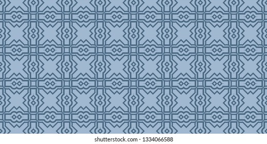 Modern Geometric Pattern With Hand-Drawing Ornament. Vector Super Illustration. For Fabric, Textile, Bandana, Scarg, Colored Print. Pastel blue color.