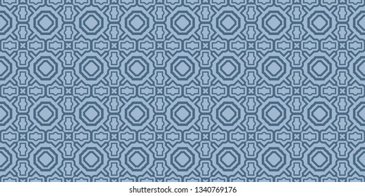 Modern Geometric Pattern With Hand-Drawing Ornament. Vector Super Illustration. For Fabric, Textile, Bandana, Scarg, Colored Print. Pastel blue color.