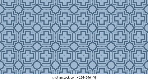 Modern Geometric Pattern With Hand-Drawing Ornament. Vector Super Illustration. For Fabric, Textile, Bandana, Scarg, Colored Print. Pastel blue color.