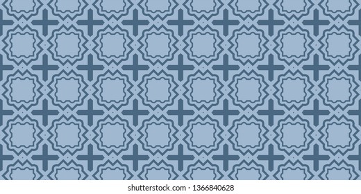 Modern Geometric Pattern With Hand-Drawing Ornament. Vector Super Illustration. For Fabric, Textile, Bandana, Scarg, Colored Print. Pastel blue color.