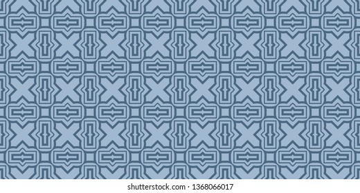 Modern Geometric Pattern With Hand-Drawing Ornament. Vector Super Illustration. For Fabric, Textile, Bandana, Scarg, Colored Print. Pastel blue color.