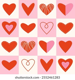 Modern geometric pattern with hearts