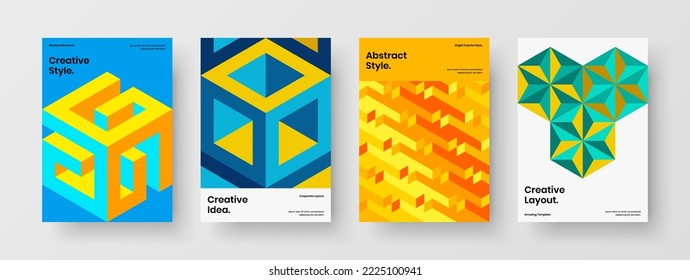 Modern geometric pattern leaflet illustration composition. Minimalistic brochure A4 vector design layout set.