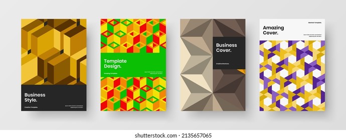 Modern geometric pattern postcard layout set. Unique booklet design vector template collection.