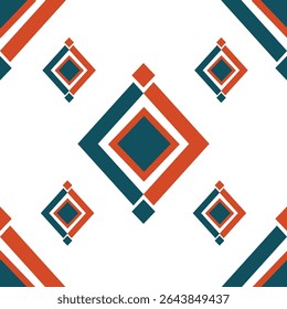 Modern geometric pattern with repeating red, blue, and white diamond shapes. ideal for background, packaging, fabric prints, and contemporary product design.