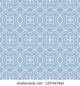 Modern Geometric Pattern Retro Ornament. Vector Super Illustration. For Fabric, Textile, Bandana, Scarg, Colored Print. Pastel blue grey color.