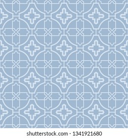 Modern Geometric Pattern Retro Ornament. Vector Super Illustration. For Fabric, Textile, Bandana, Scarg, Colored Print. Pastel blue grey color.