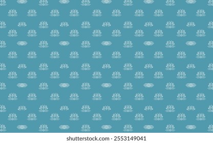 Modern Geometric Pattern Retro Ornament. Super Illustration. For Fabric, Textile, Bandana, Scarg, Colored Print. Pastel blue white color.