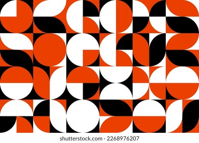 Modern geometric pattern Scandinavian circle grid. Abstract vector background with geometry minimalistic simple round shapes and figures in red, black and white palette colors. Fabric print, wallpaper