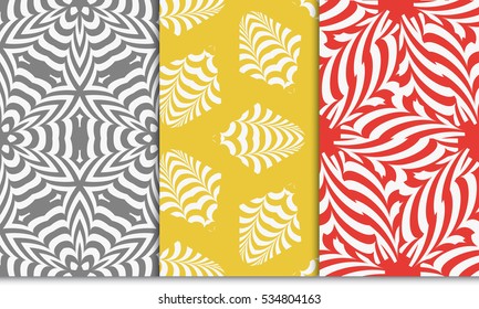 Modern geometric pattern set. Seamless vector illustration. red, yellow, grey. For interior design, printing, wallpaper, invitations