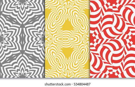 Modern geometric pattern set. Seamless vector illustration. red, yellow, grey. For interior design, printing, wallpaper, invitations