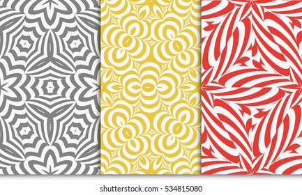Modern geometric pattern set. Seamless vector illustration. red, yellow, grey. For interior design, printing, wallpaper, invitations