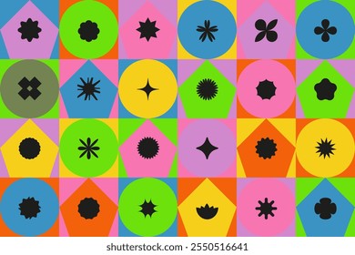 Modern geometric pattern of simple shapes. Bauhaus, brutalism. Vector texture.