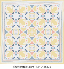 Modern  geometric pattern in white blue yellow. Print, cloth design, wallpaper. Vector.
