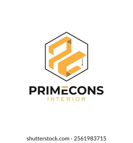 Modern Geometric PC Letter logo design vector template for Interior construction