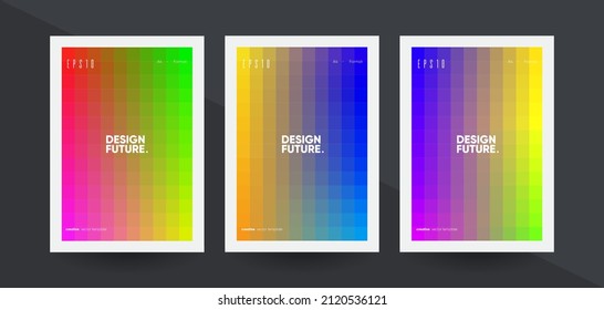 Modern geometric poster set. Gradients with Low resolution effect. Vector illustration.