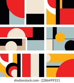 Modernes geometrisches Plakatset. Geometrisches Vectorbauhaus-Kunstwerk mit Kreis und Dreieck. Vektorplakatset