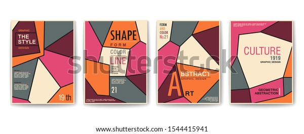 Modern\
geometric poster in a trendy style of abstraction art. Composition\
of abstract lines and shapes. Vector covers set.\
