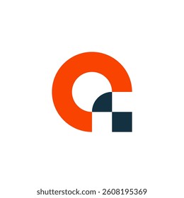 Modern Geometric Q Shape Logo with Pixel Elements