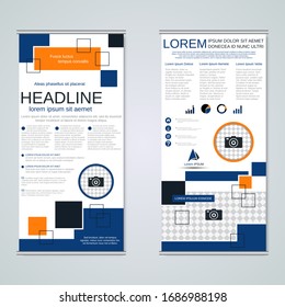 Modern geometric roll-up business banners, two-sided flyer vector design template