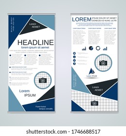 Modern geometric roll-up business banners, two-sided flyer vector design template