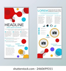 Modern geometric roll-up business banners, two-sided flyer vector design template